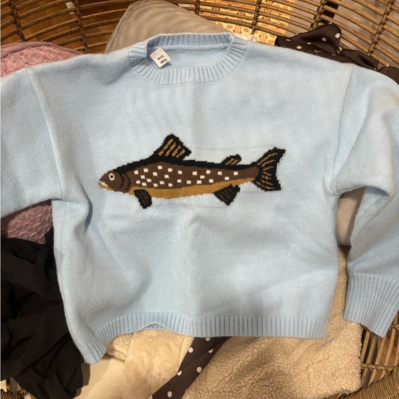 Tops - Light Blue Fish Knit Sweater